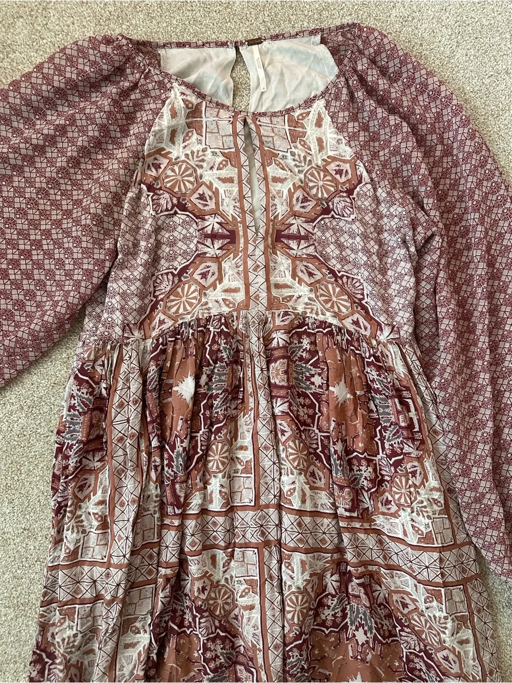 Free People Oksana Mini Dress Boho Paisley Pink Print Long Sleeve Size 6